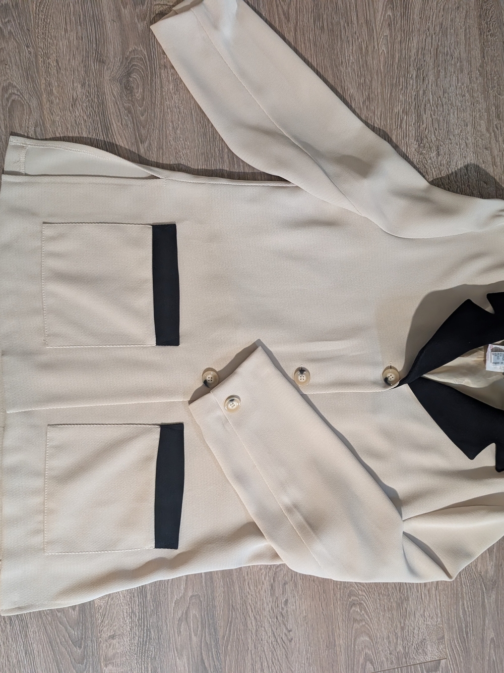 Vintage Cream Contrast-Trim Women's Blazer Jacket